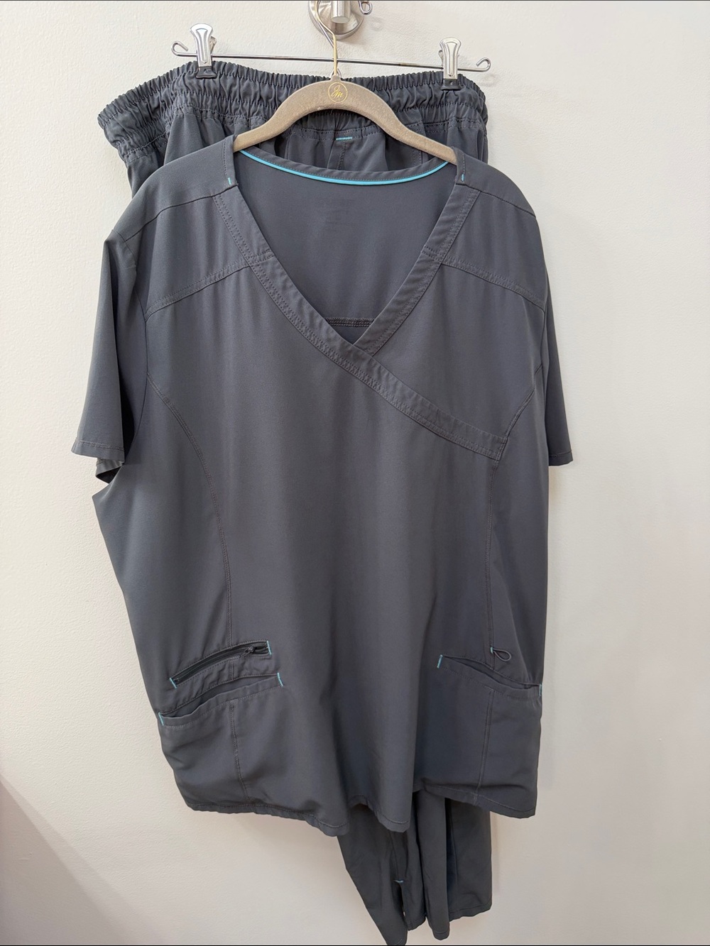 Dark Gray Medical Scrub Top and Pants Set